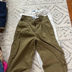 2 pairs - Women’s  Olive and White barrel wide leg pants